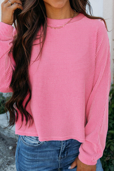 Striped Round Neck Long Sleeve Blouse