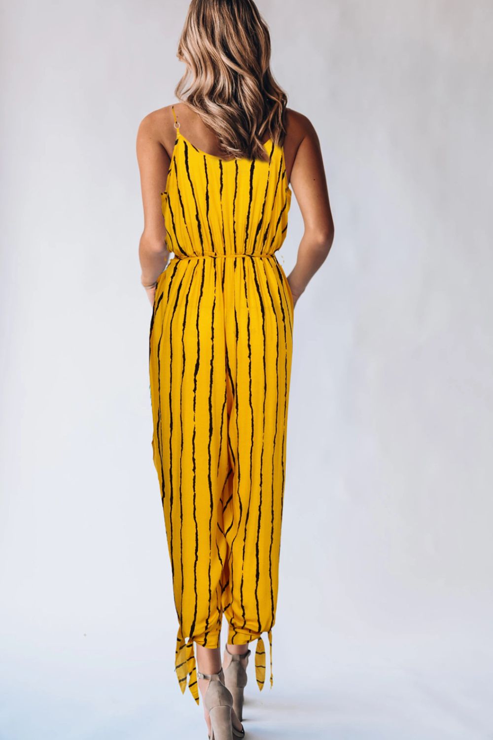 Striped Contrast Tie Ankle Spaghetti Strap Jumpsuit (2 Variants)