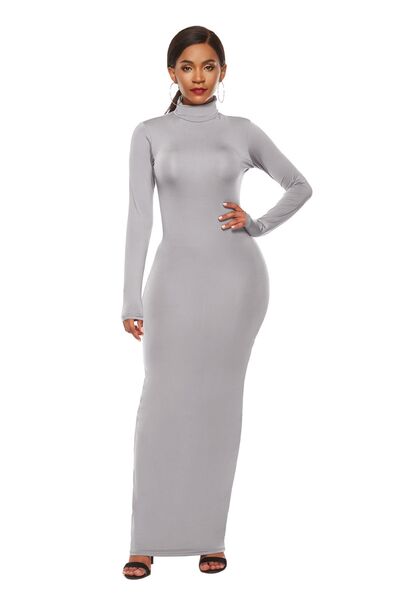 Long Sleeve Turtle Neck Body Con Maxi Dress (8 Variants)