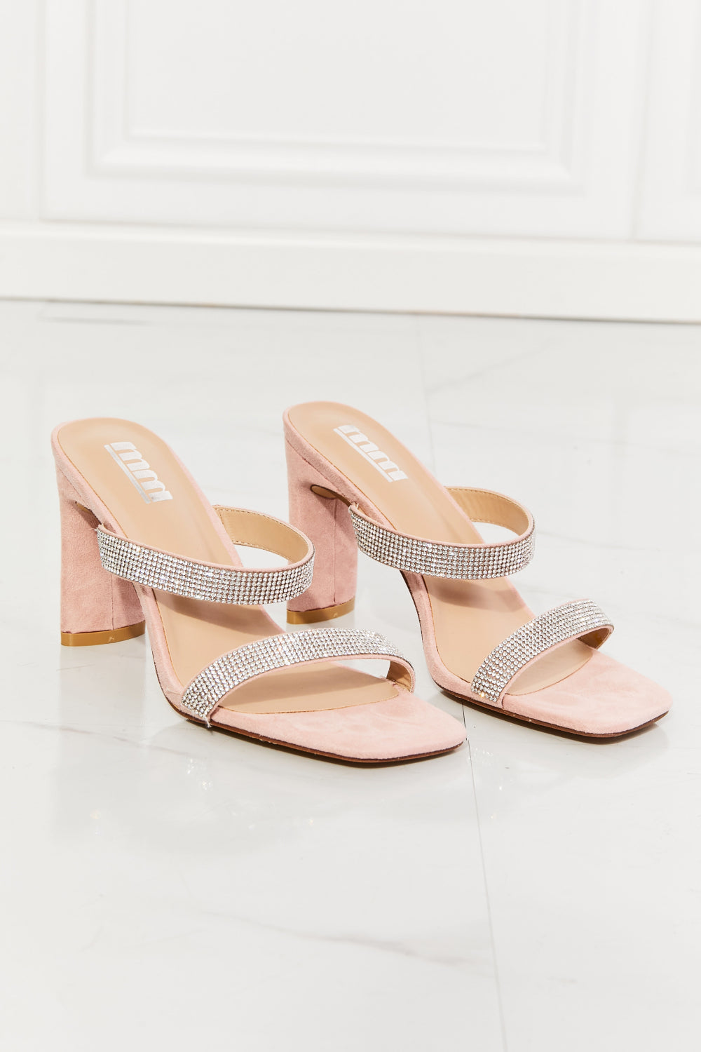 Leave A Little Sparkle Rhinestone Block Heel Sandals (Pink)