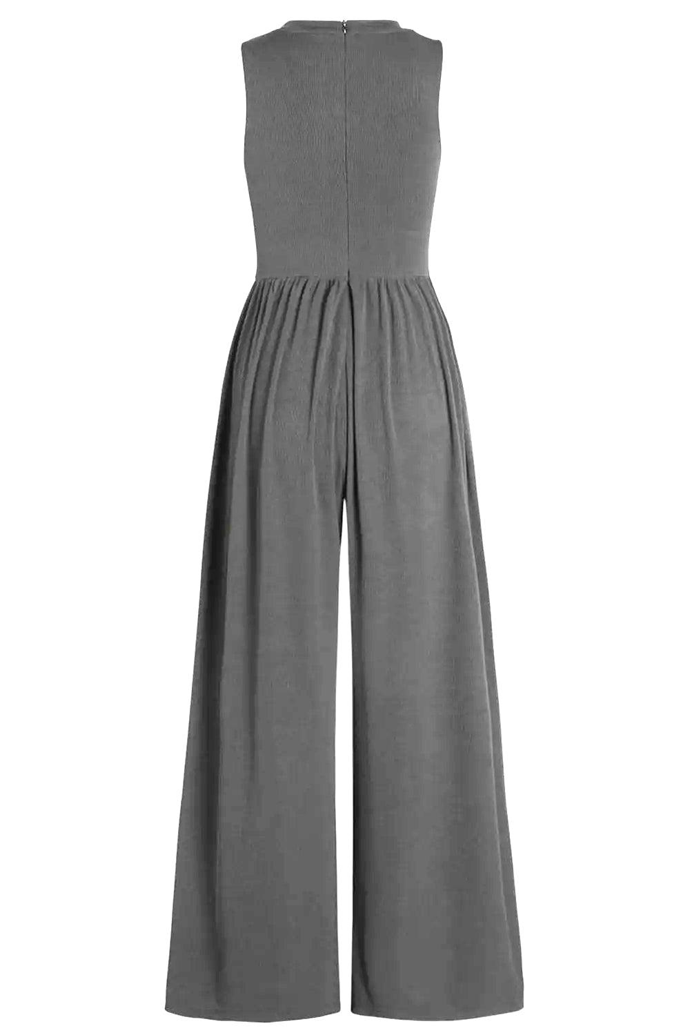 Round Neck Sleeveless Jumpsuit w/Pockets (Charcoal)