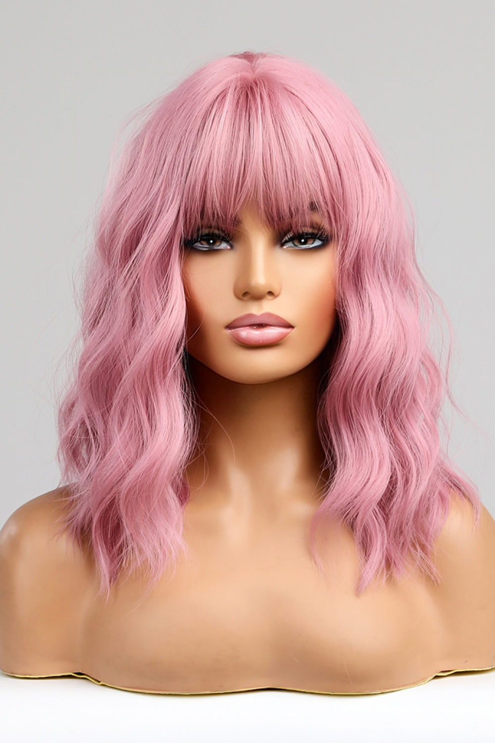 12" Pink / Copper Beach Wave Synthetic Wig With Bangs