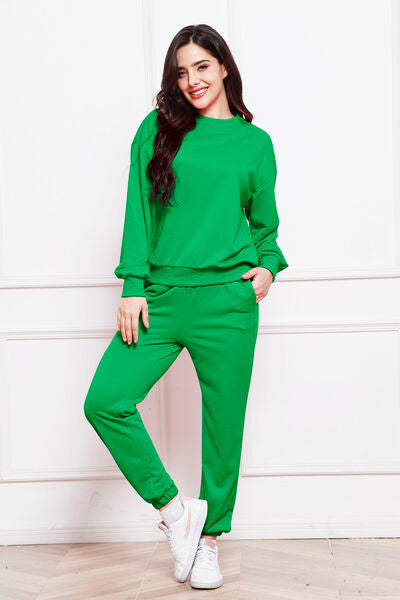 Round Neck Long Sleeve Sweatshirt and Pants Set