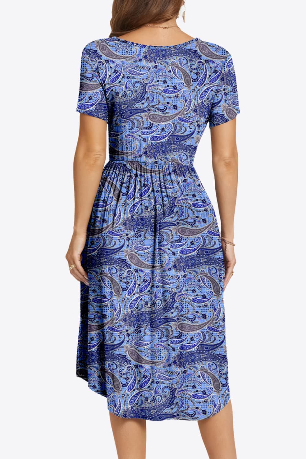 Printed Surplice Neck Short Sleeve Dress with Pockets