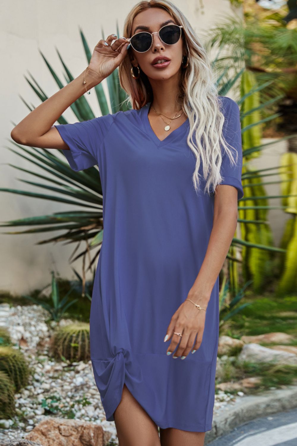 Twisted V-Neck Short Sleeve Dress (12 Variants)