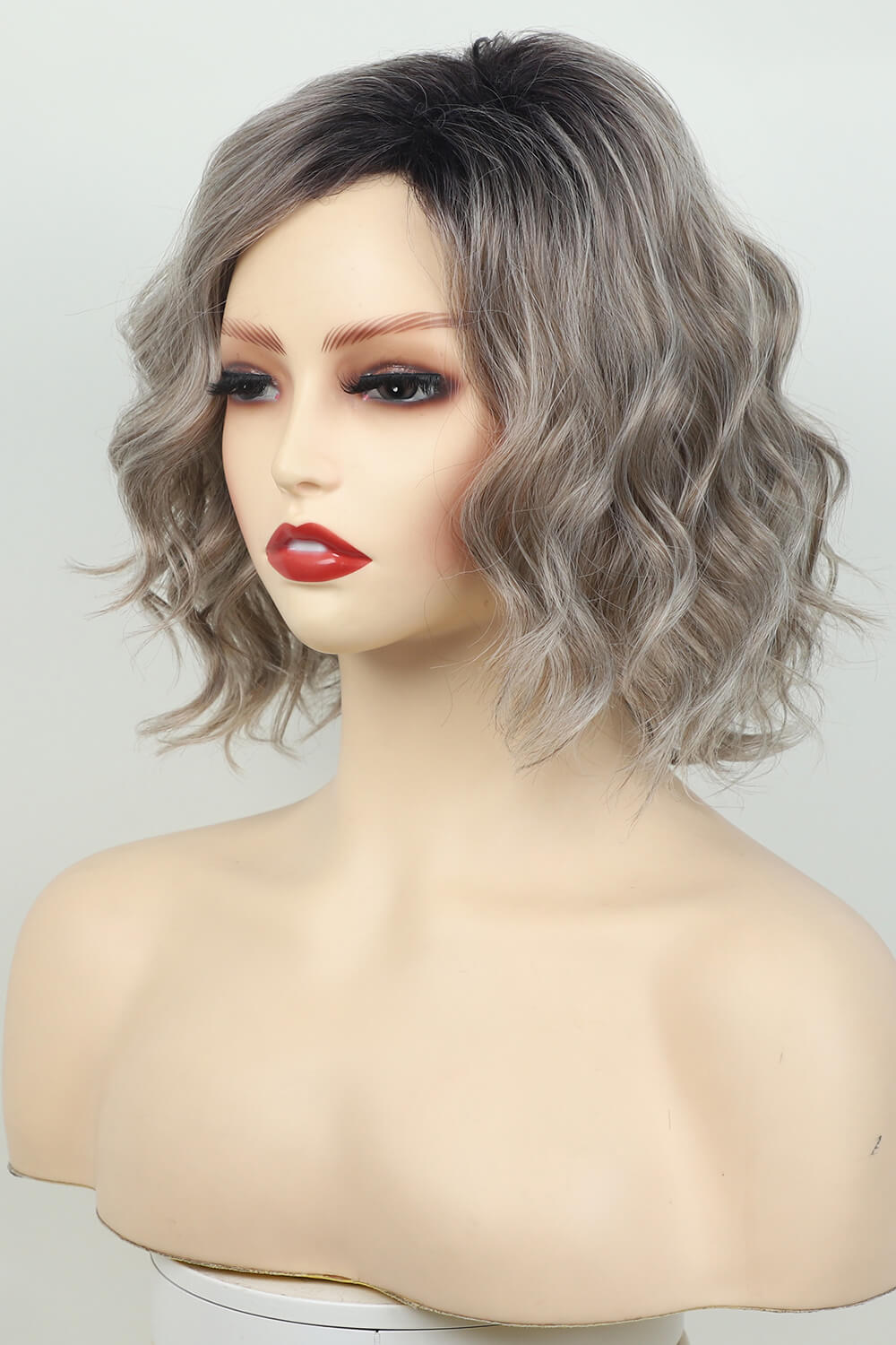 4'' Gray/White Synthetic Short Wavy Wig