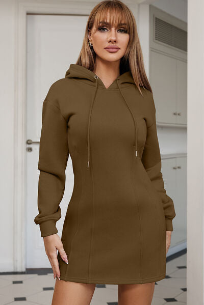 Drawstring Long Sleeve Hooded Dress (3 Variants)