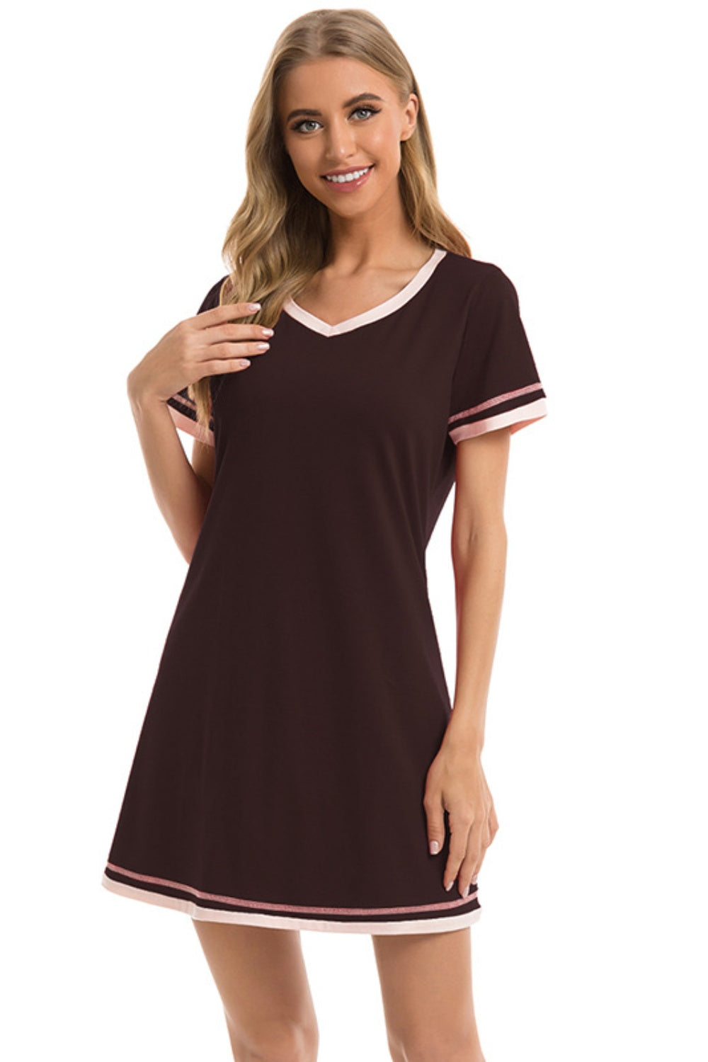 Contrast Short Sleeve Night Gown (11 Variants)