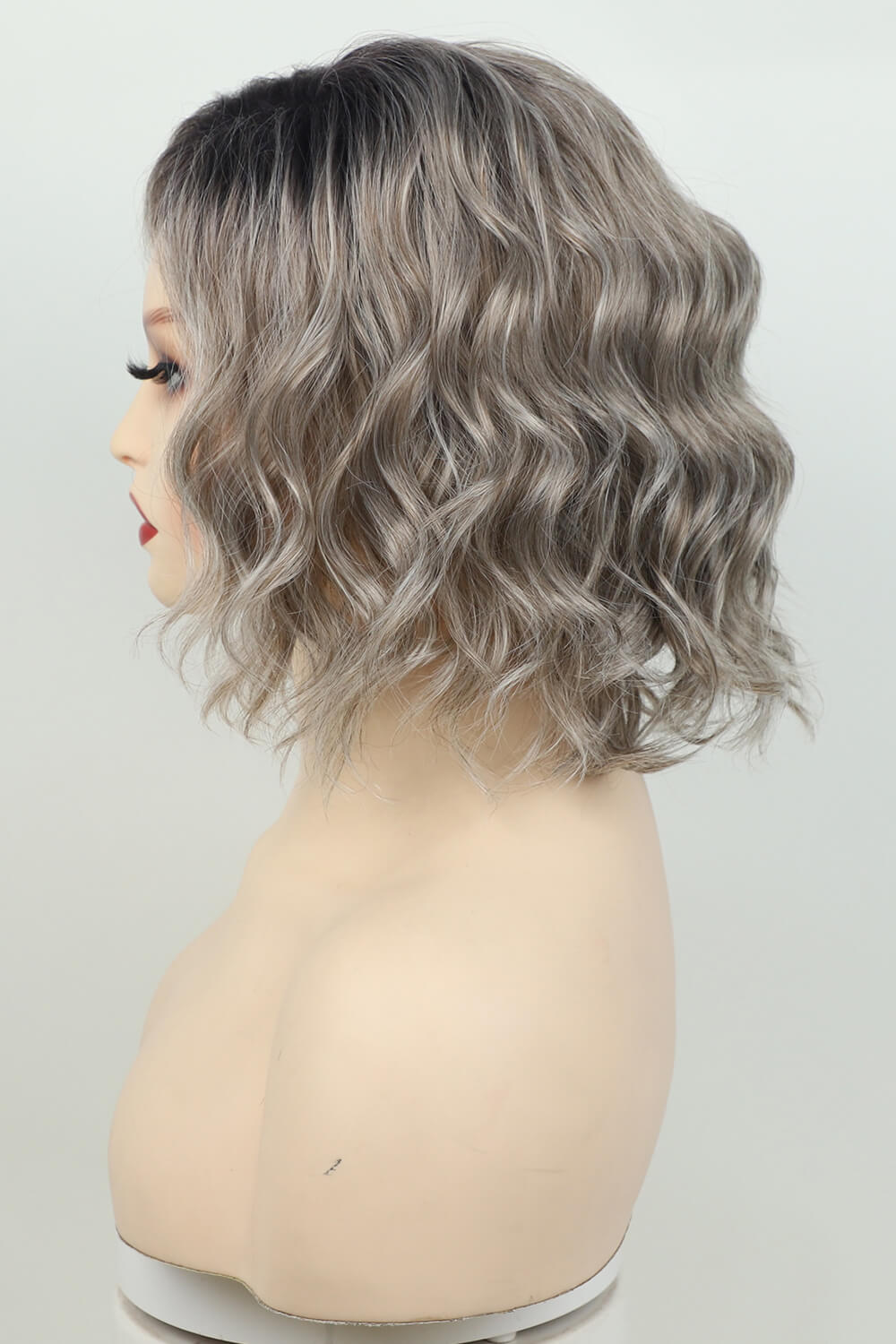 4'' Gray/White Synthetic Short Wavy Wig