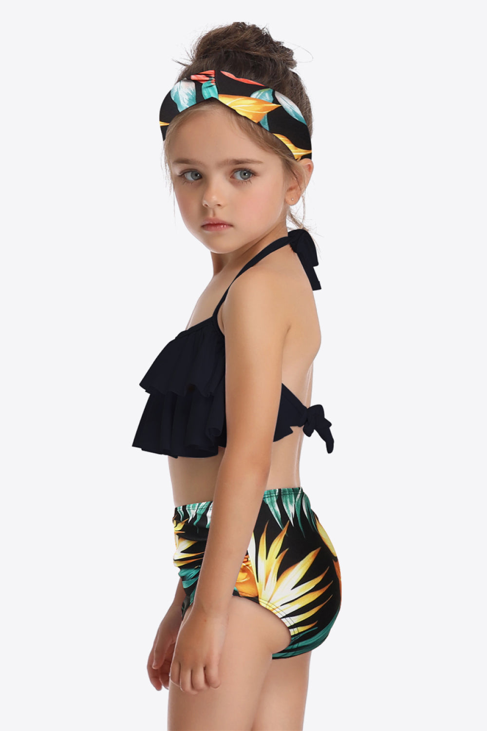 Girls Printed Layered Halter Neck Two-Piece Swim Set