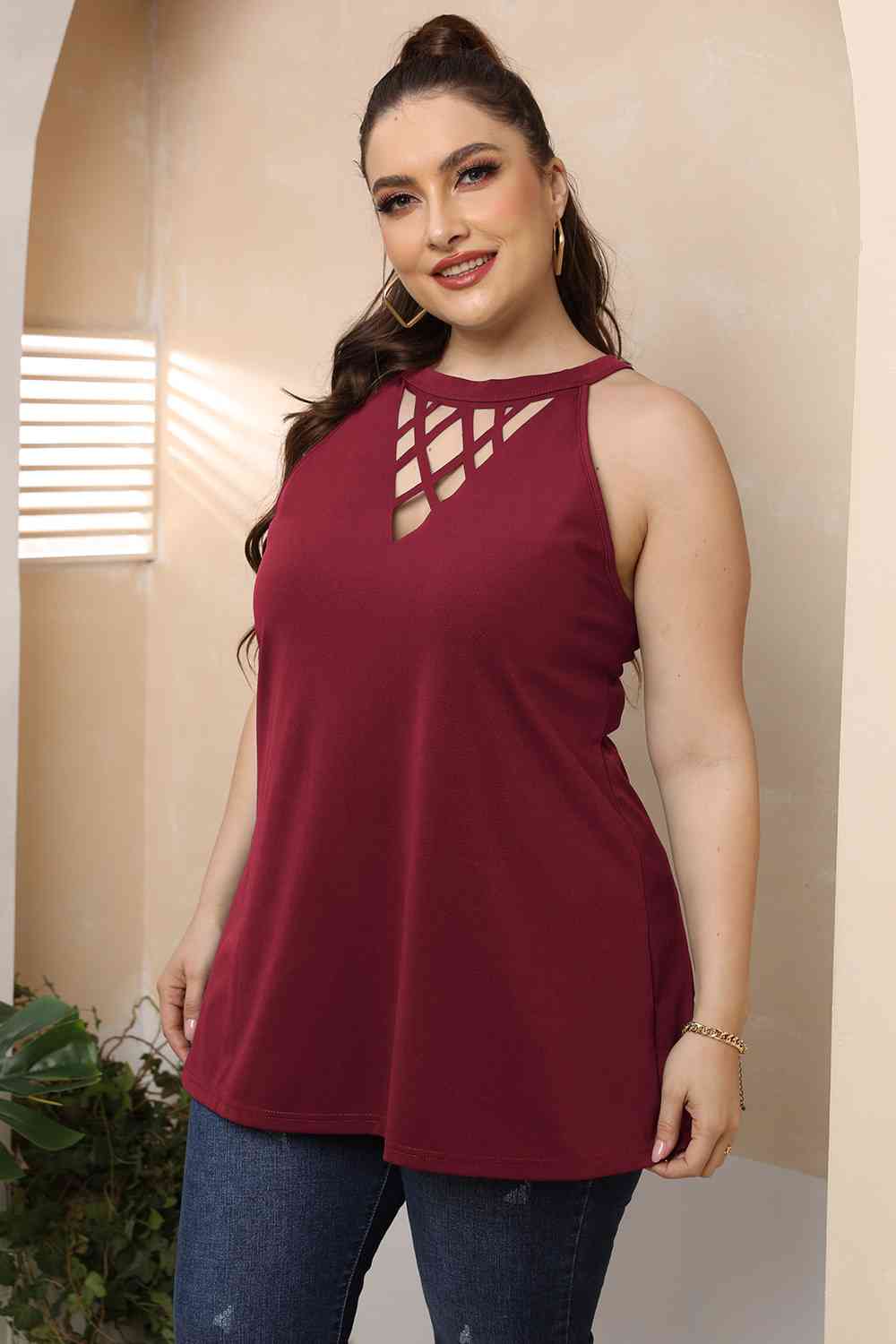 Plus Size Halter Neck Cutout Sleeveless Top (4 Variants)