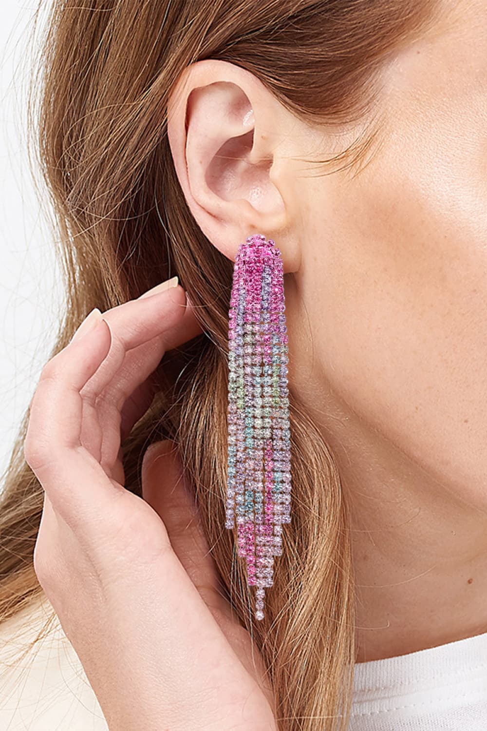 Pastel Waterfall Rhinestone Fringed Earrings