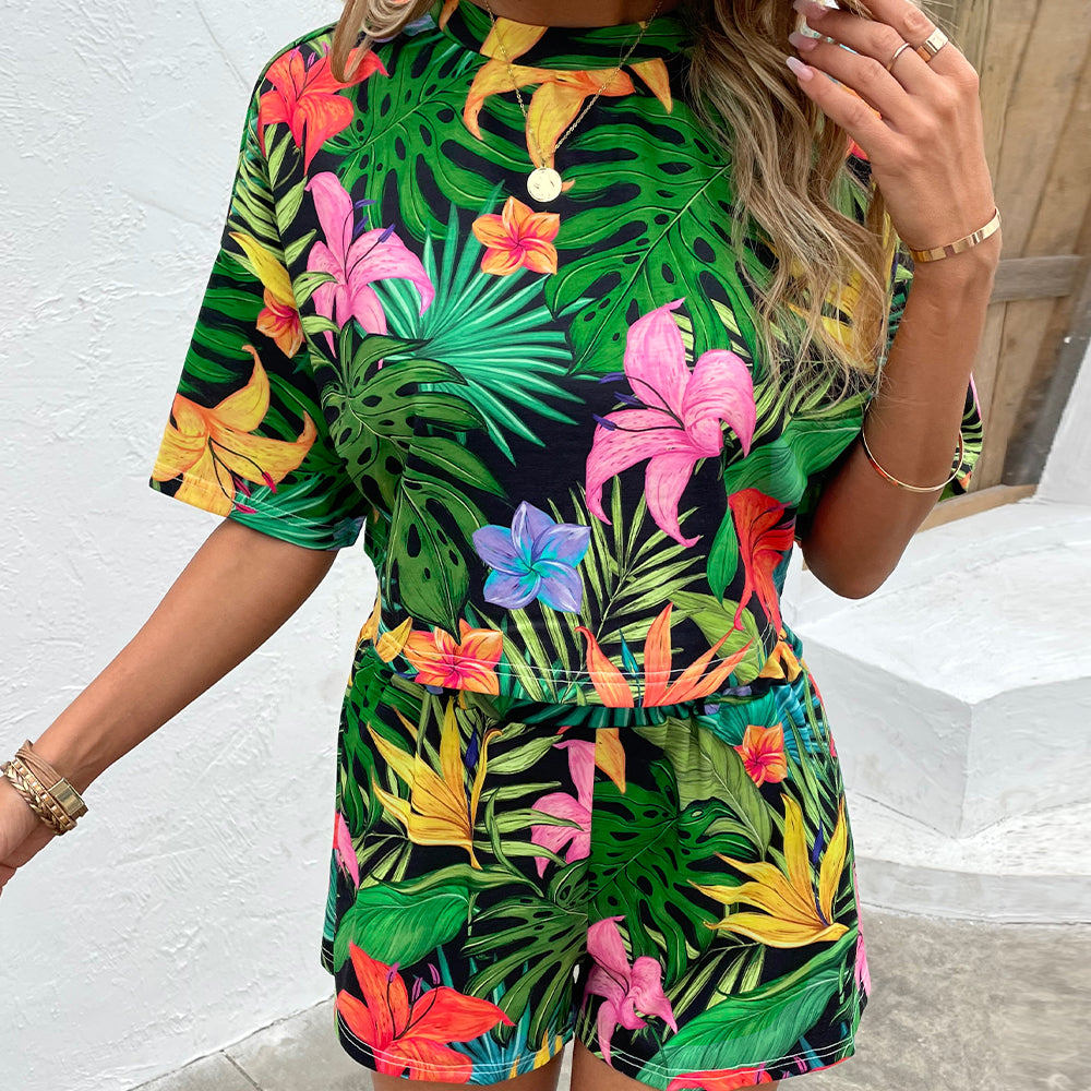 Vibrant Floral Print Shirt & Shorts Set