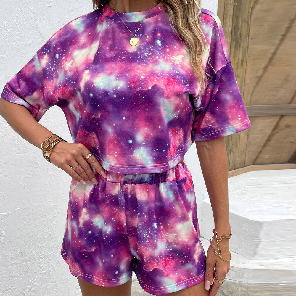 Pink/Purple Galaxy Tie Dye Shirt & Shorts Set