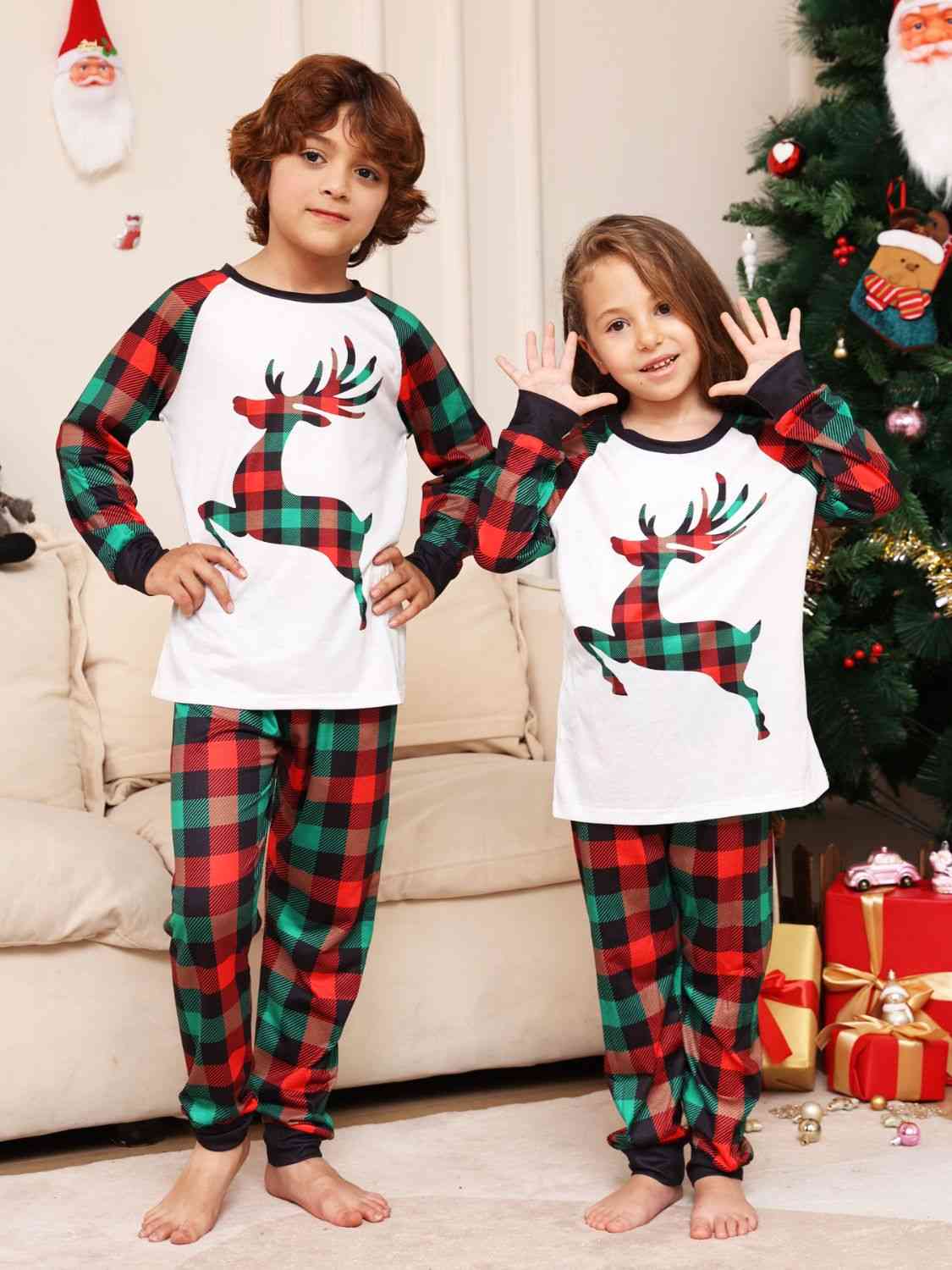 Matching Kids 2T-14 Reindeer Pajama Set