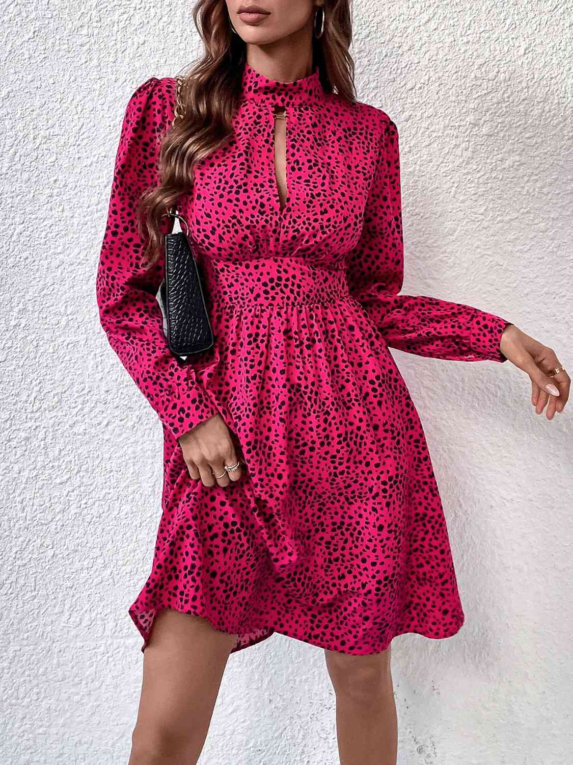 Mock Neck Cutout Long Sleeve Dress