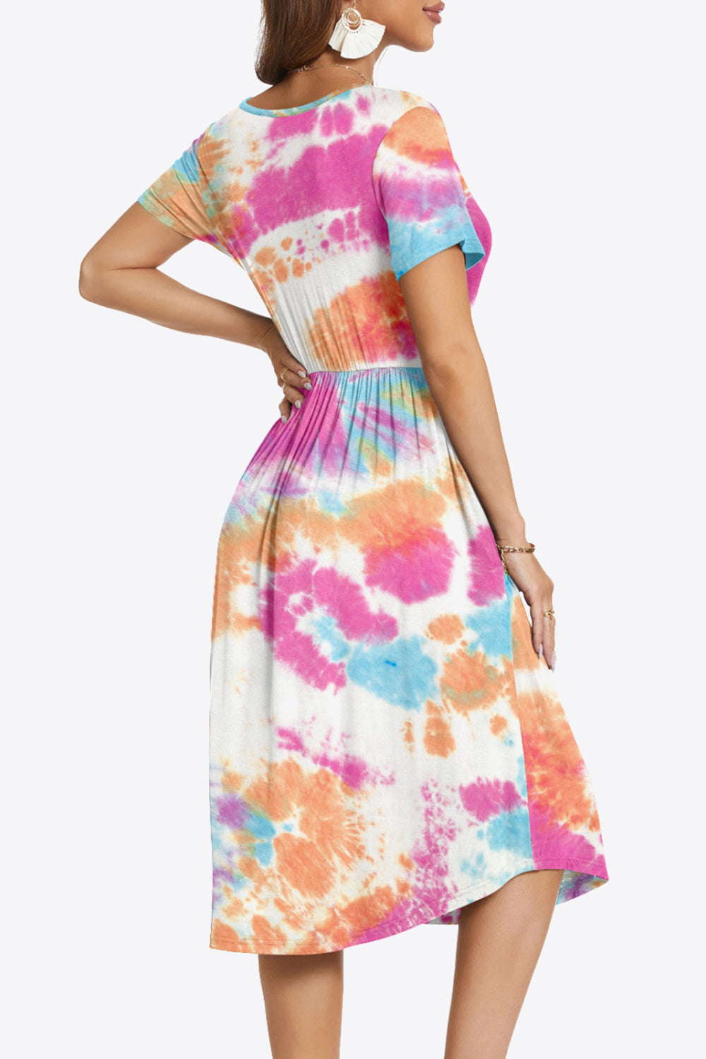 Printed Surplice Neck Short Sleeve Dress with Pockets