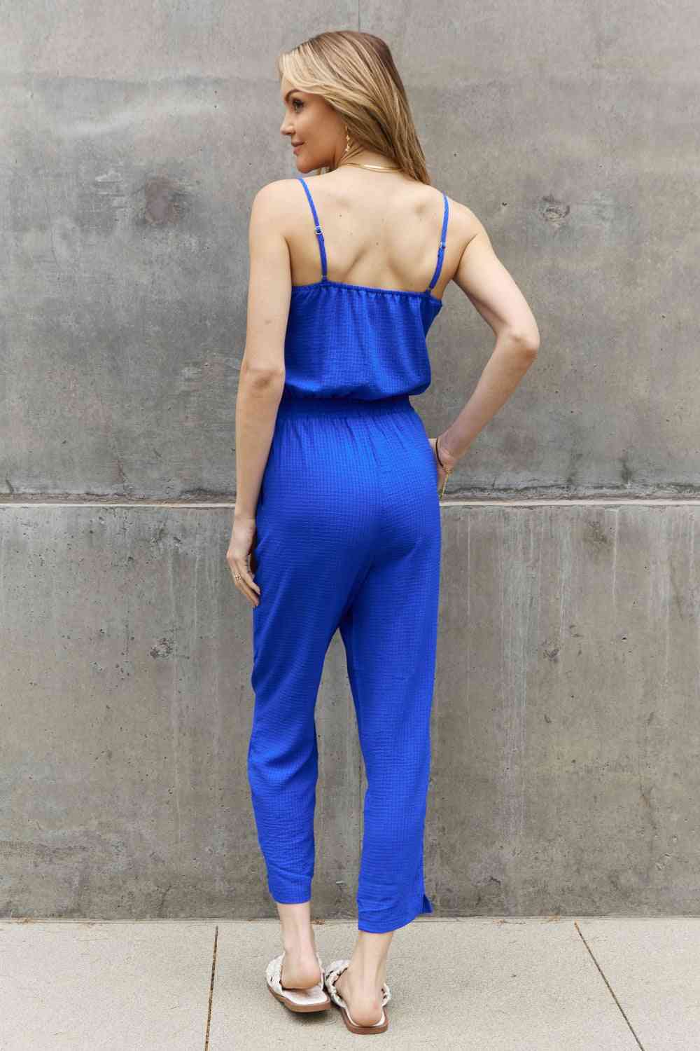 Royal Blue Textured Woven Jumpsuit (Regular/Full Sizes)