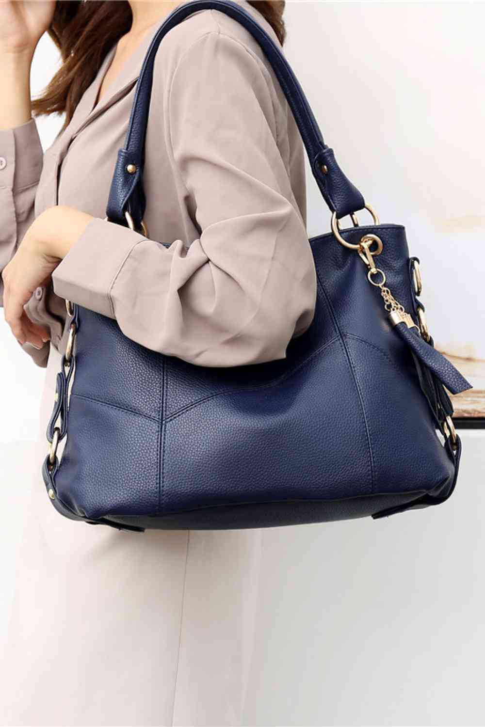 Navy and Gold Shoulder Tote Bag