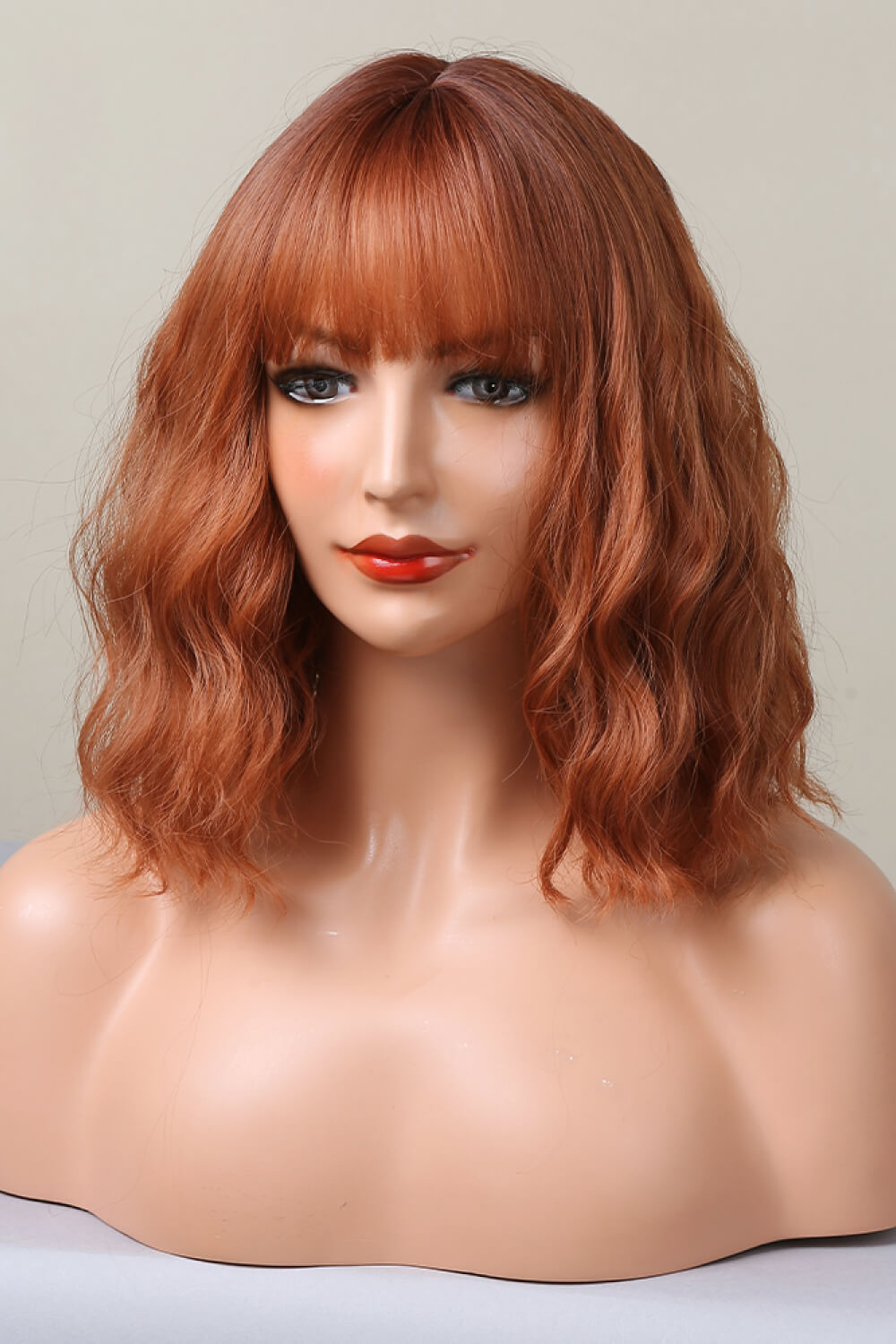 12" Pink / Copper Beach Wave Synthetic Wig With Bangs