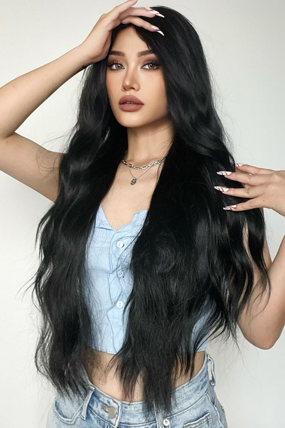 28" Long Black Deep Wave Synthetic Wig