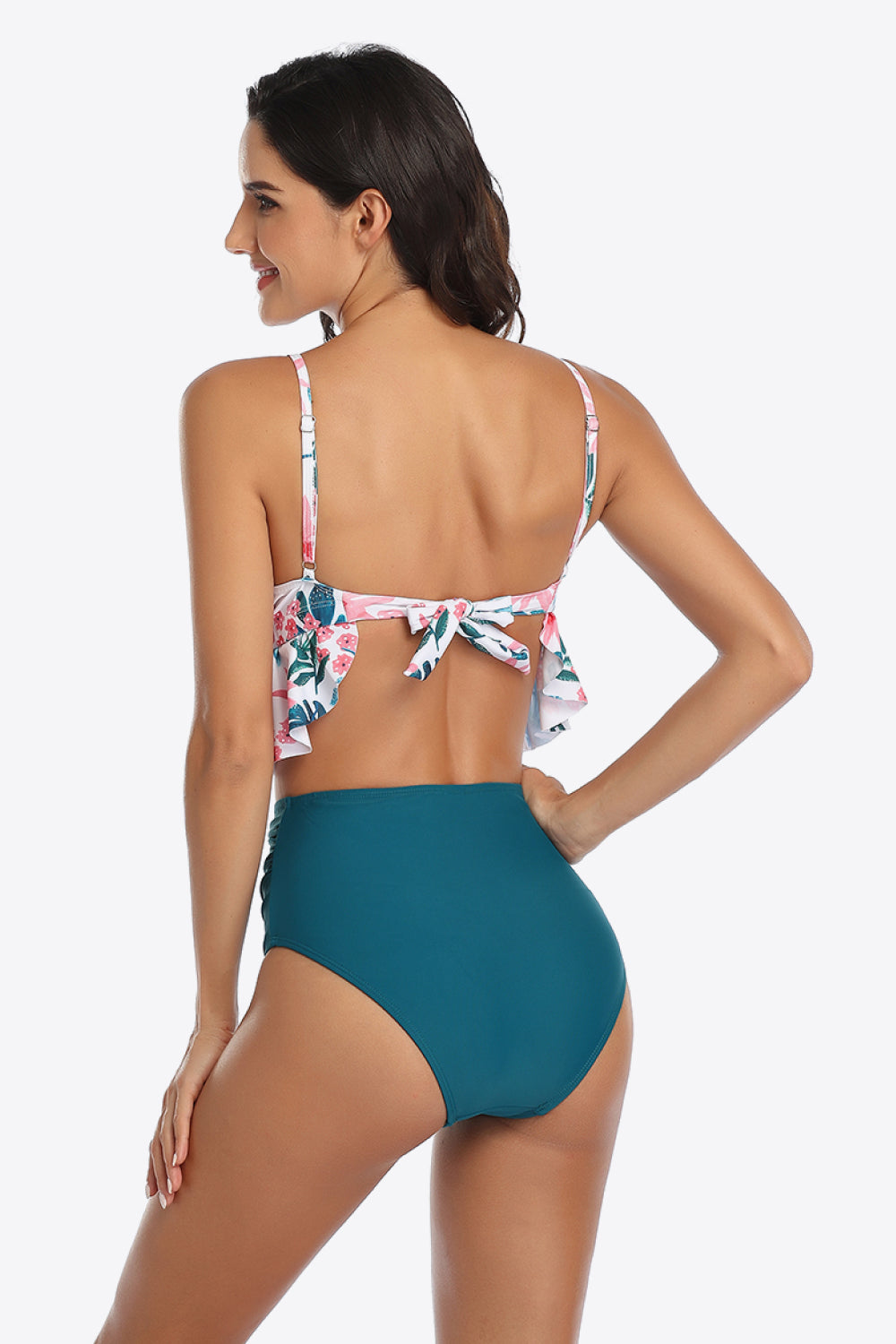 Tropical Print Ruffled Two-Piece Swimsuit (4 Variants)