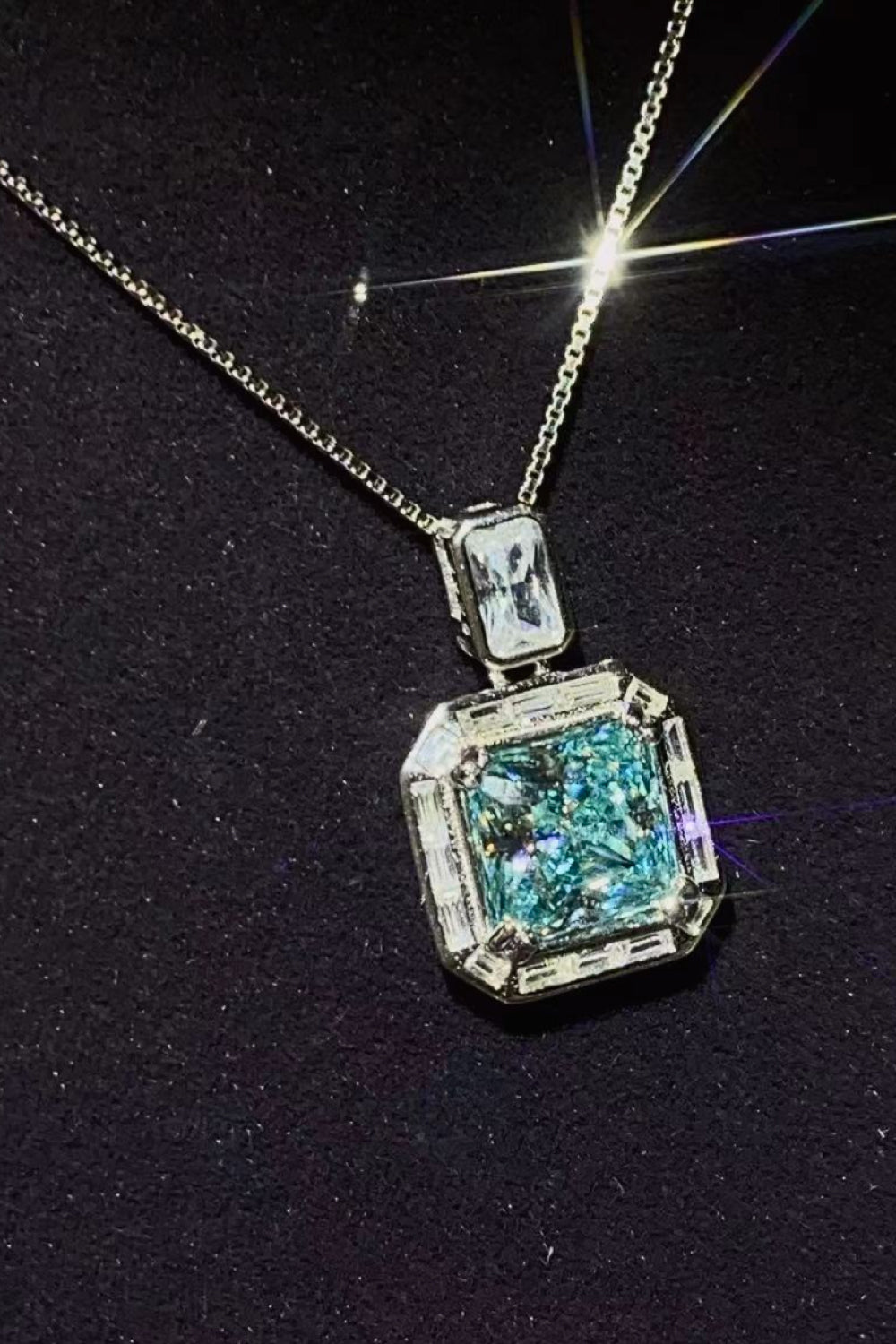 2 Carat Moissanite Square Teal Pendant Necklace