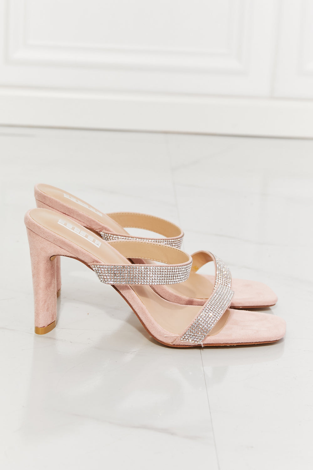 Leave A Little Sparkle Rhinestone Block Heel Sandals (Pink)