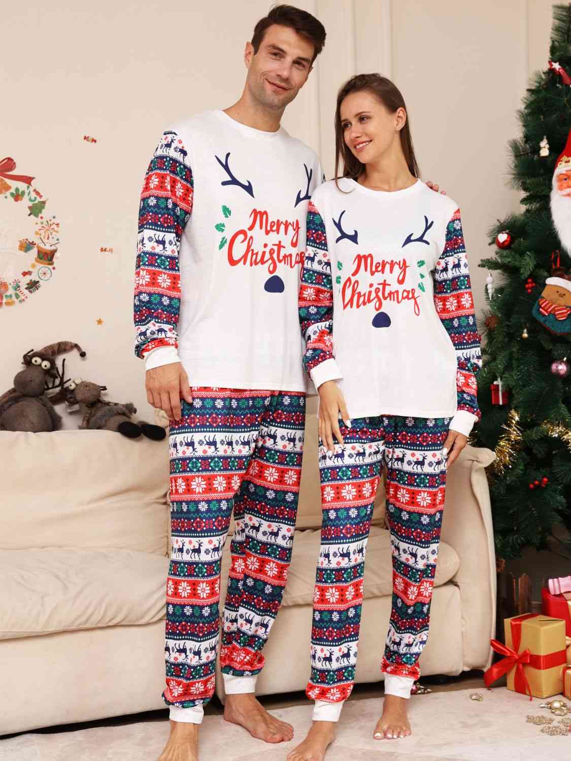 Matching Women's Multicolored "Merry Christmas" Pajama Set