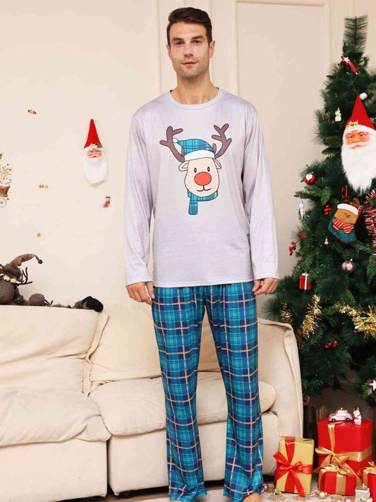 Matching Men's Gray/Blue Rudolph Pajama Set