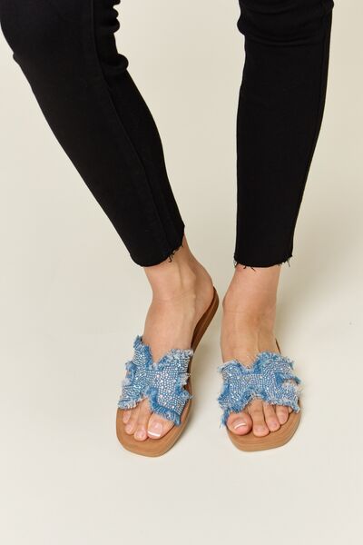 Stars In The Sky Raw Trim Denim Sandals