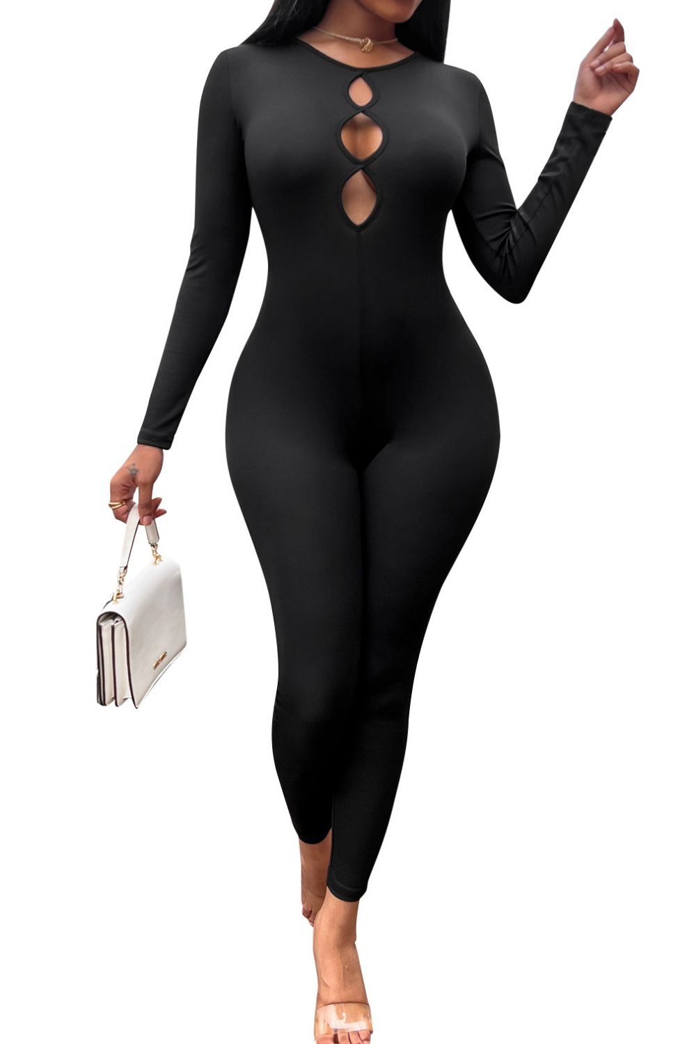 3 Peep Hole Cutout High Neck Jumpsuit (3 Variants)