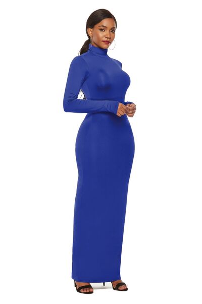 Long Sleeve Turtle Neck Body Con Maxi Dress (8 Variants)