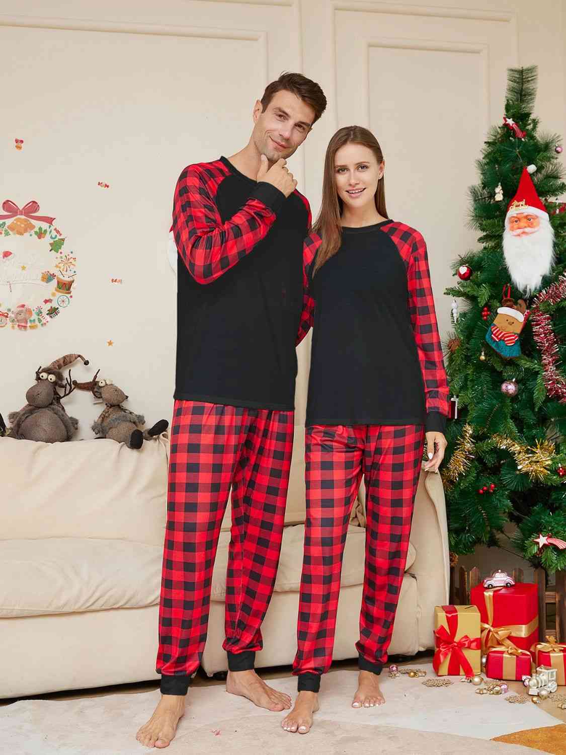 Matching Full Size Black/Red Plaid Pajama Set