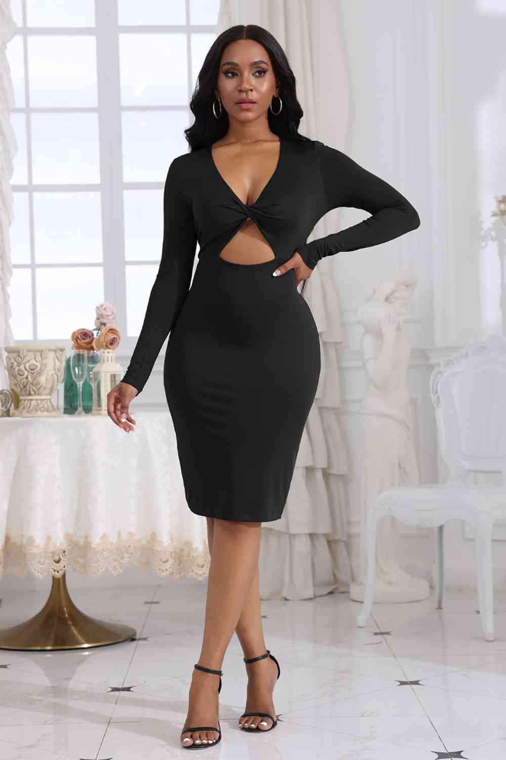 Twist Front Cut Out Long Sleeve Dress (3 Variants)