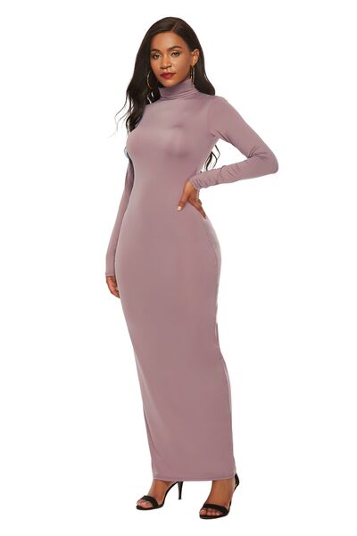 Long Sleeve Turtle Neck Body Con Maxi Dress (8 Variants)