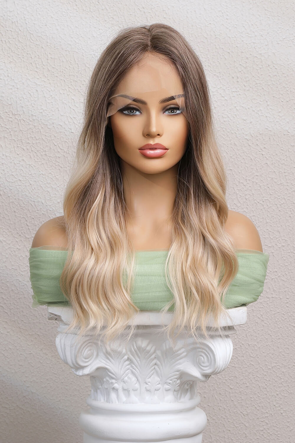 24'' Long Light Brown/Blonde Ombre Wave Lace Front Synthetic Wig