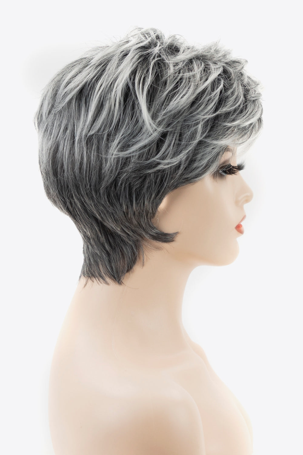 4'' Gray/Black/White Short Synthetic Pixie Layered Wig