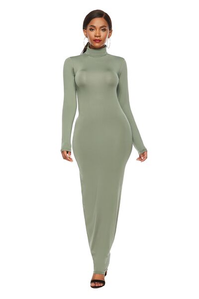 Long Sleeve Turtle Neck Body Con Maxi Dress (8 Variants)