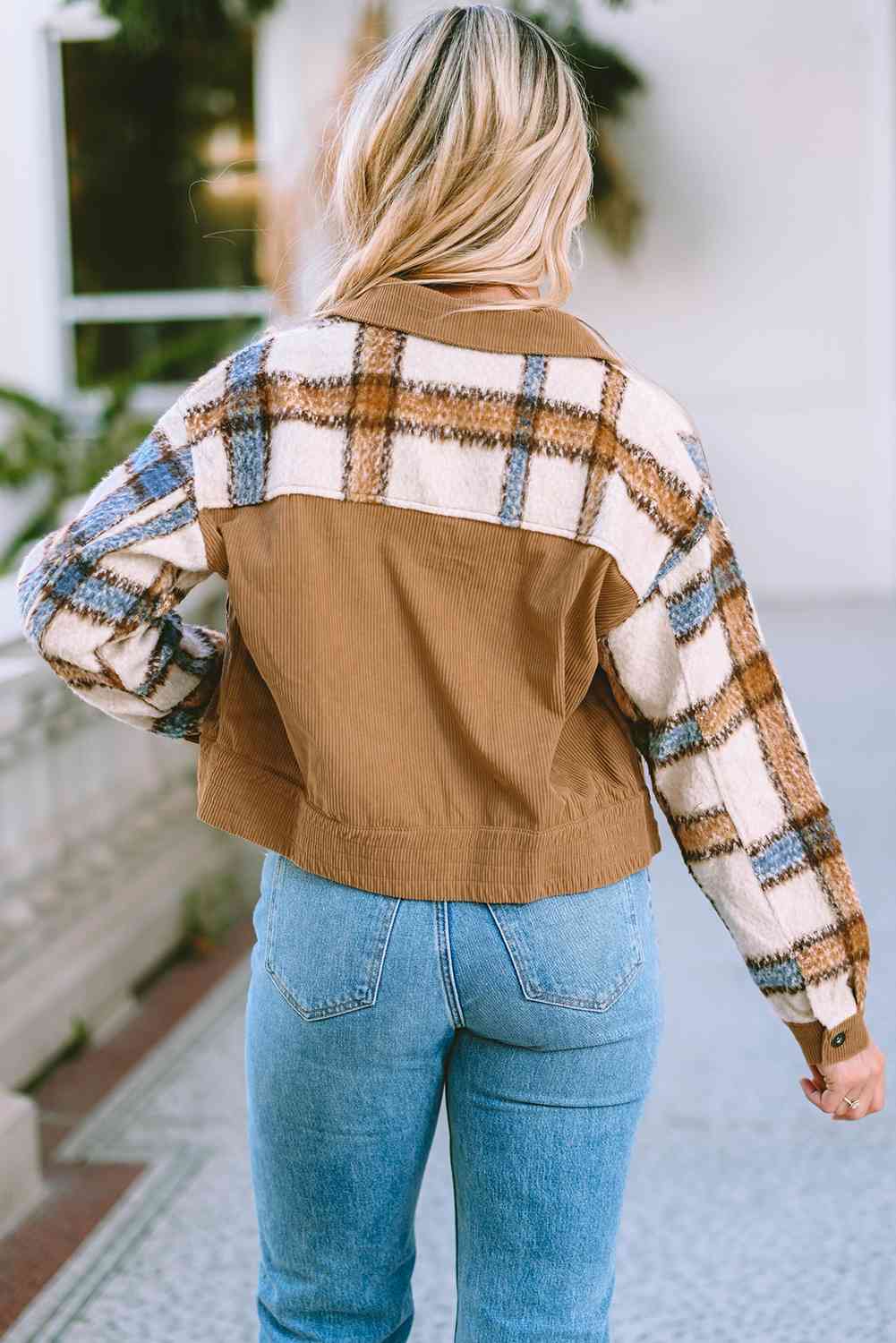 Plaid Collared Neck Button Down Jacket