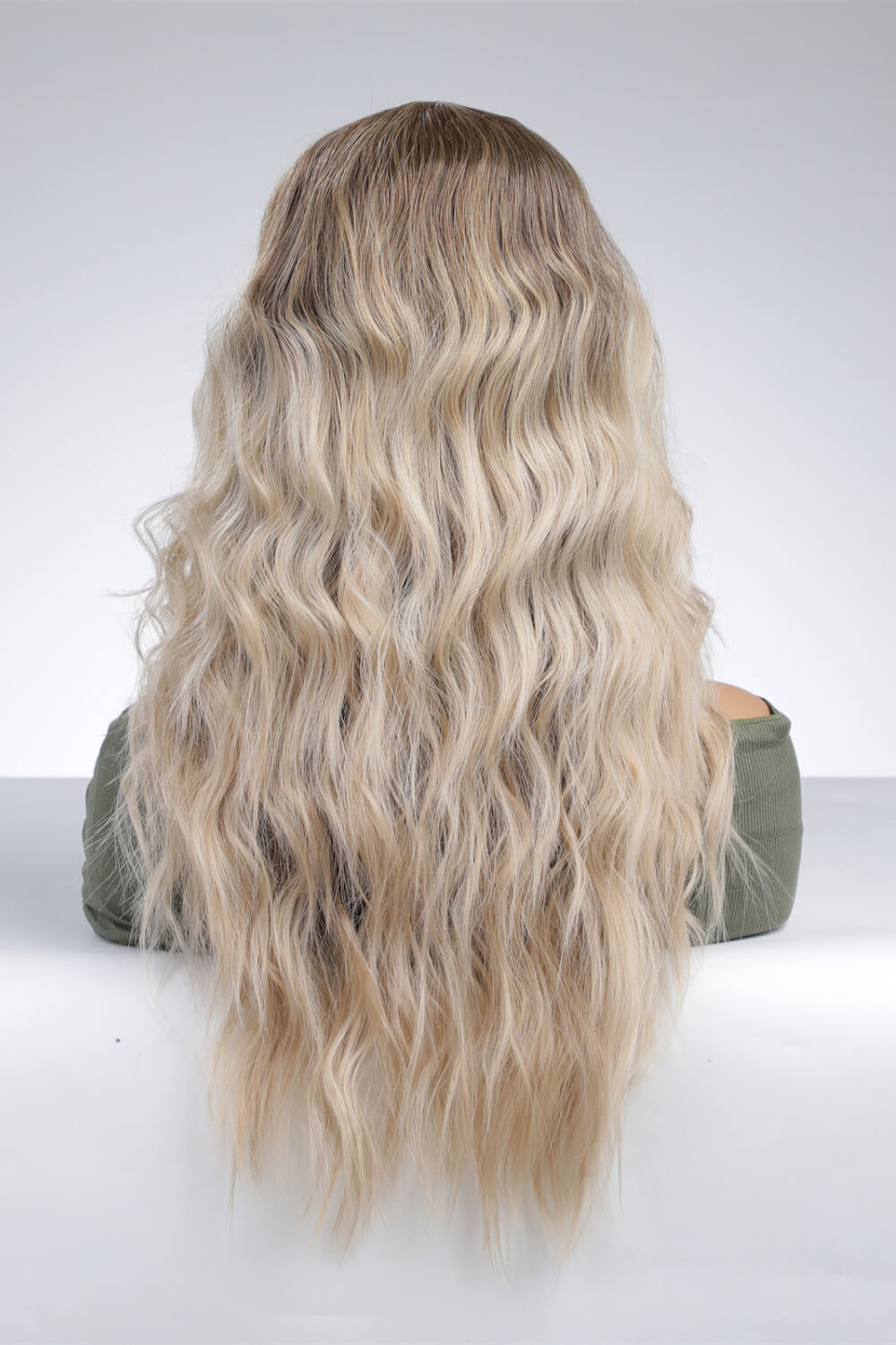 24" Light Brown/Blonde Ombre Lace Front Synthetic Long Waves Wig