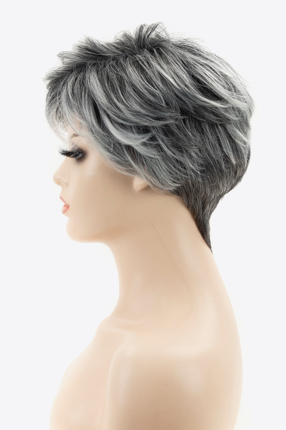 4'' Gray/Black/White Short Synthetic Pixie Layered Wig