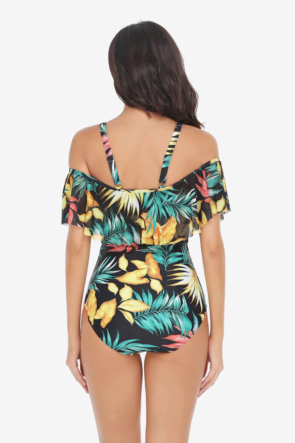 Botanical Print Cold-Shoulder Layered One-Piece Swimsuit (3 Variants)