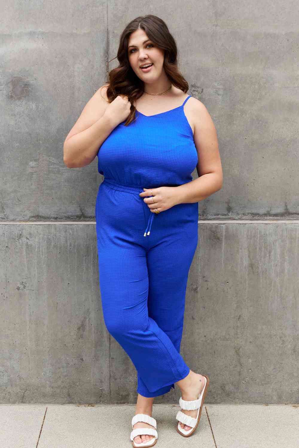 Royal Blue Textured Woven Jumpsuit (Regular/Full Sizes)