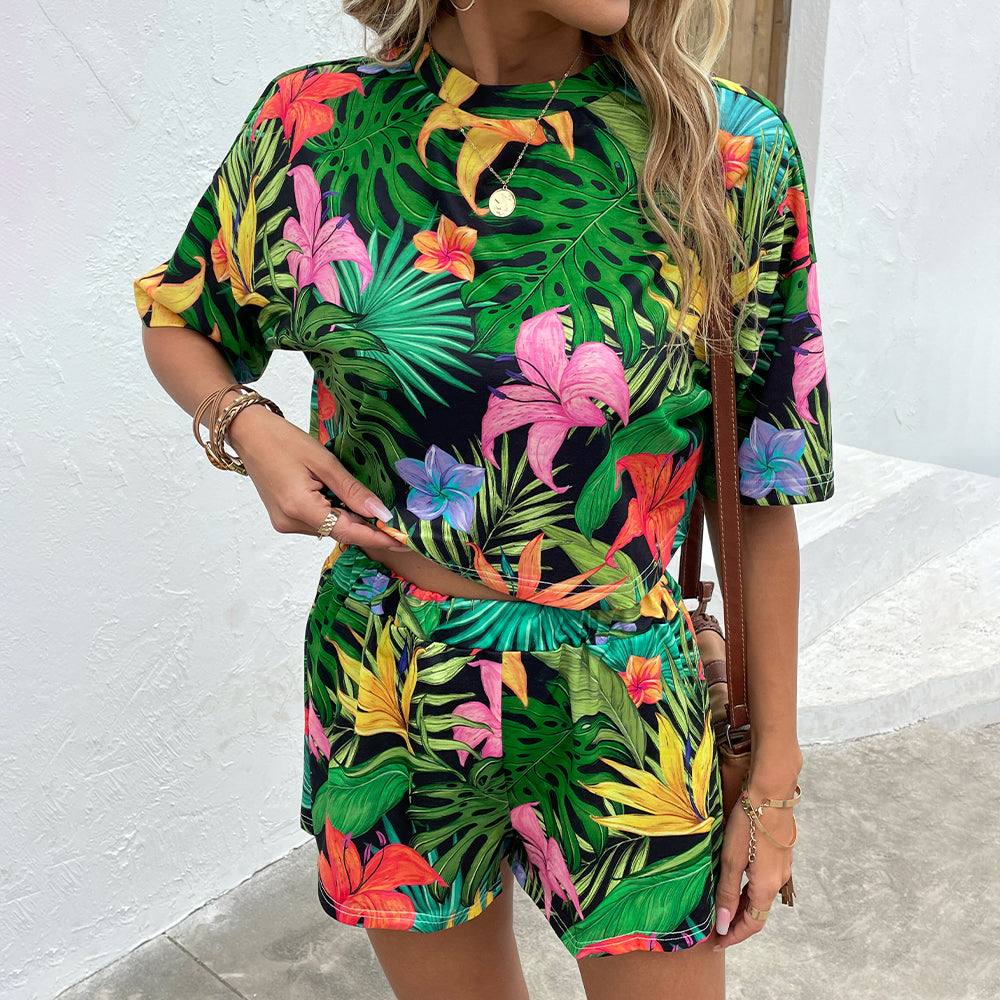 Vibrant Floral Print Shirt & Shorts Set