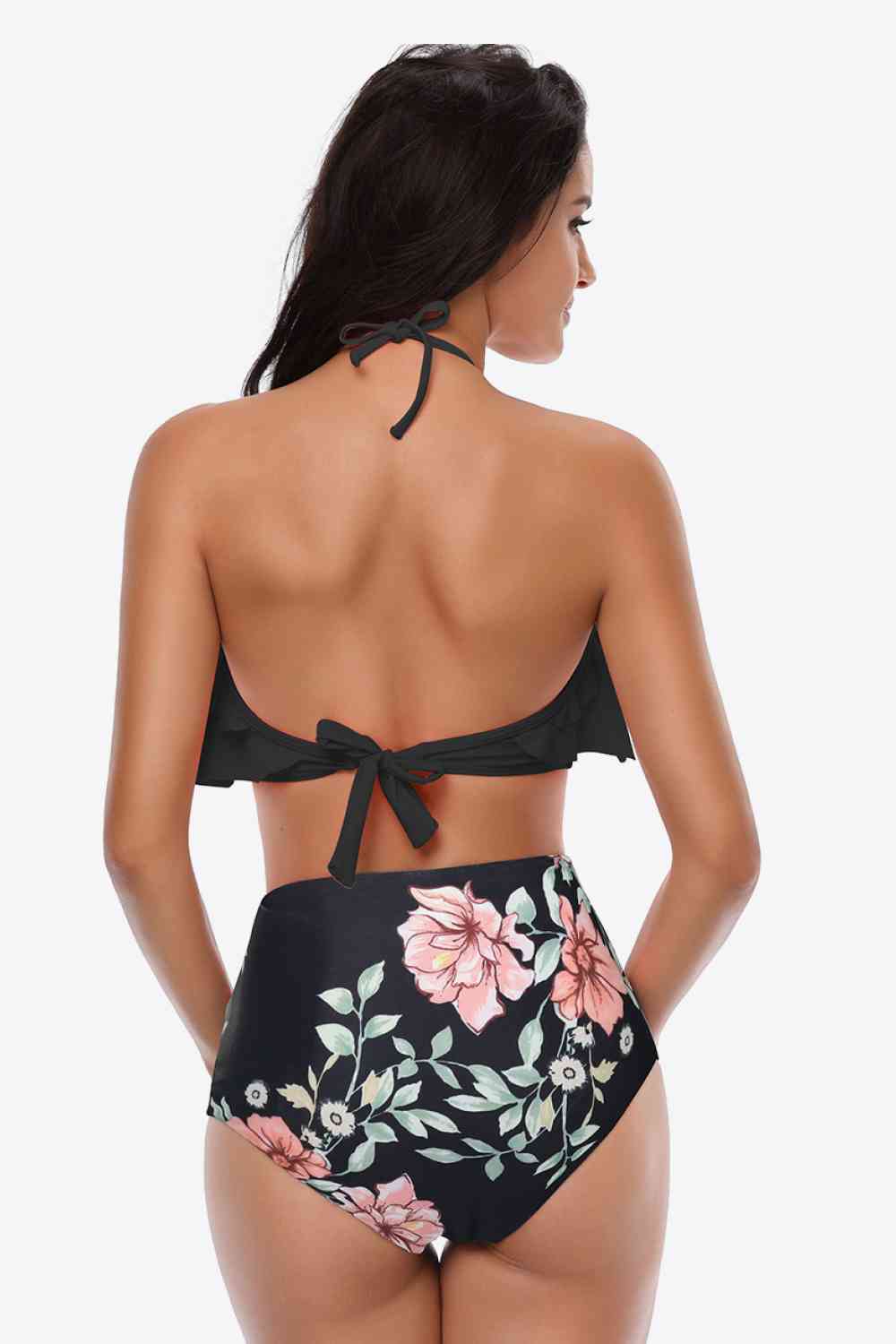 Two-Tone Ruffled Halter Neck Two-Piece Swimsuit (12 Variants)