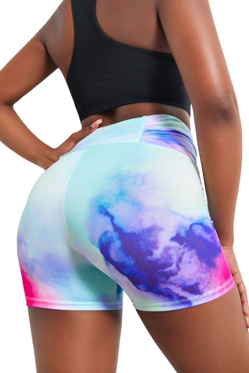 Tie-Dye Tie Detail Ruched Sports Shorts