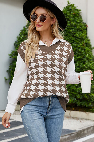 Houndstooth V-Neck Sweater Vest