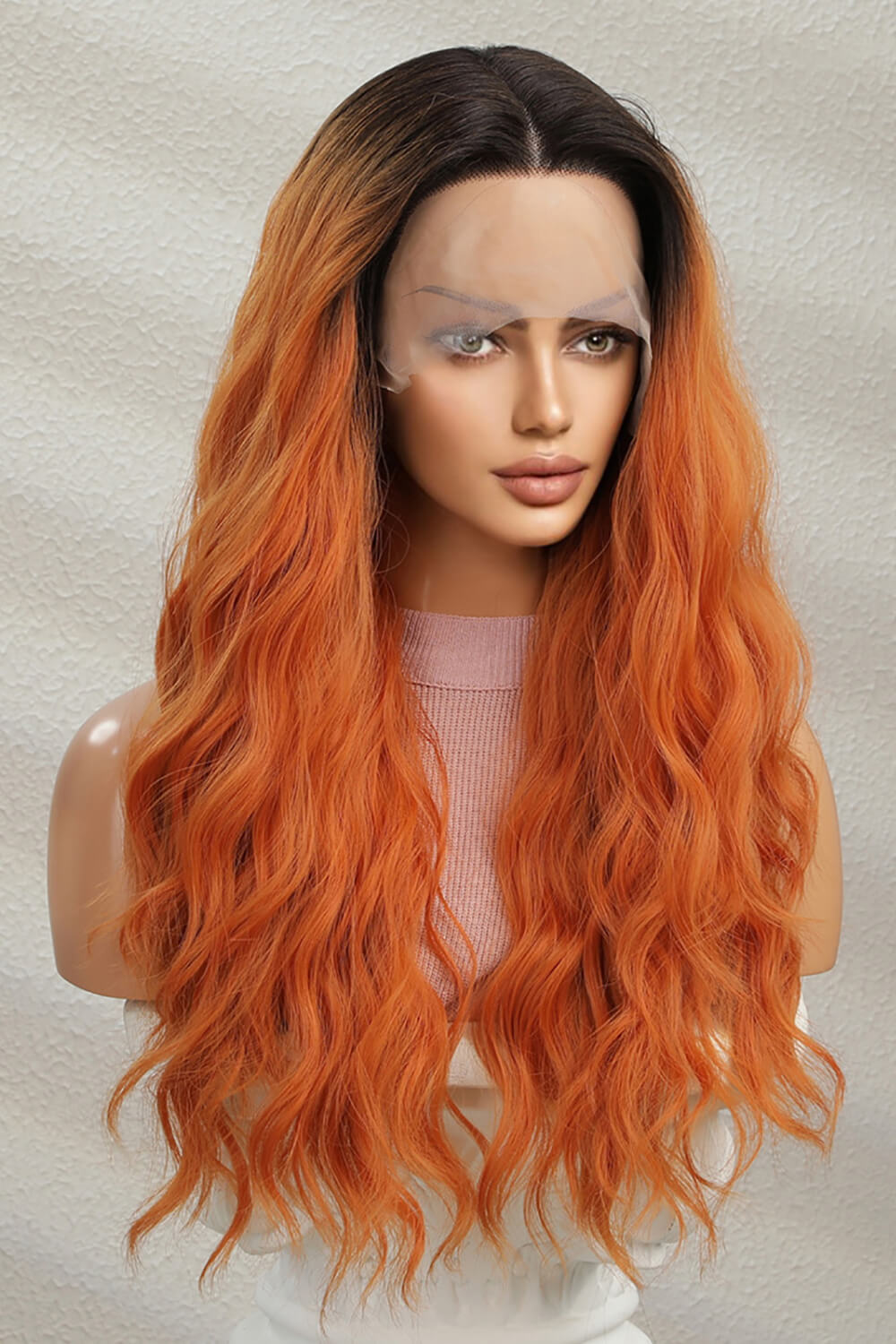 24" Ginger/Brown Root Synthetic Long Wave Lace Front Wig