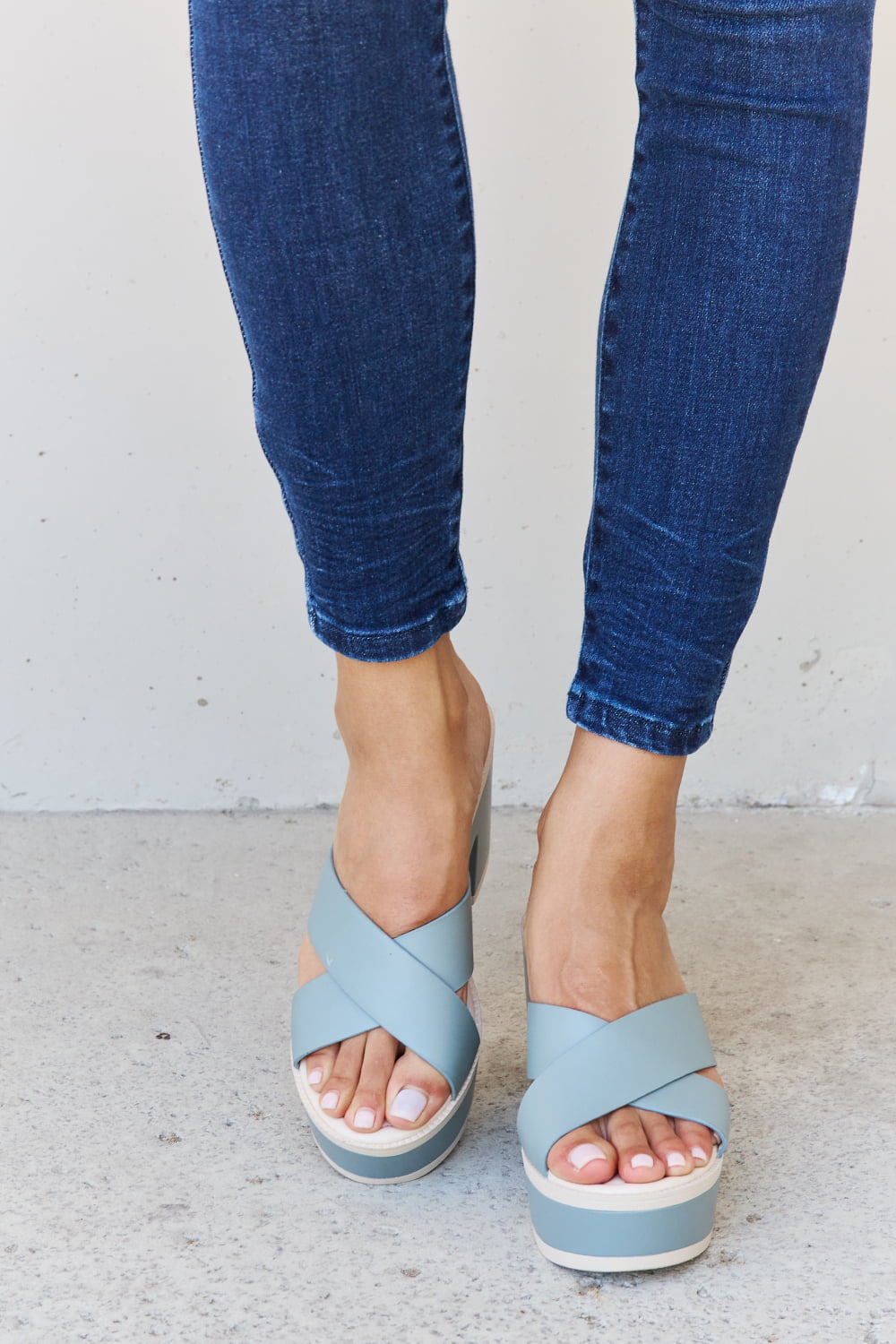 Cherish The Moments Contrast Platform Sandals in Misty Blue